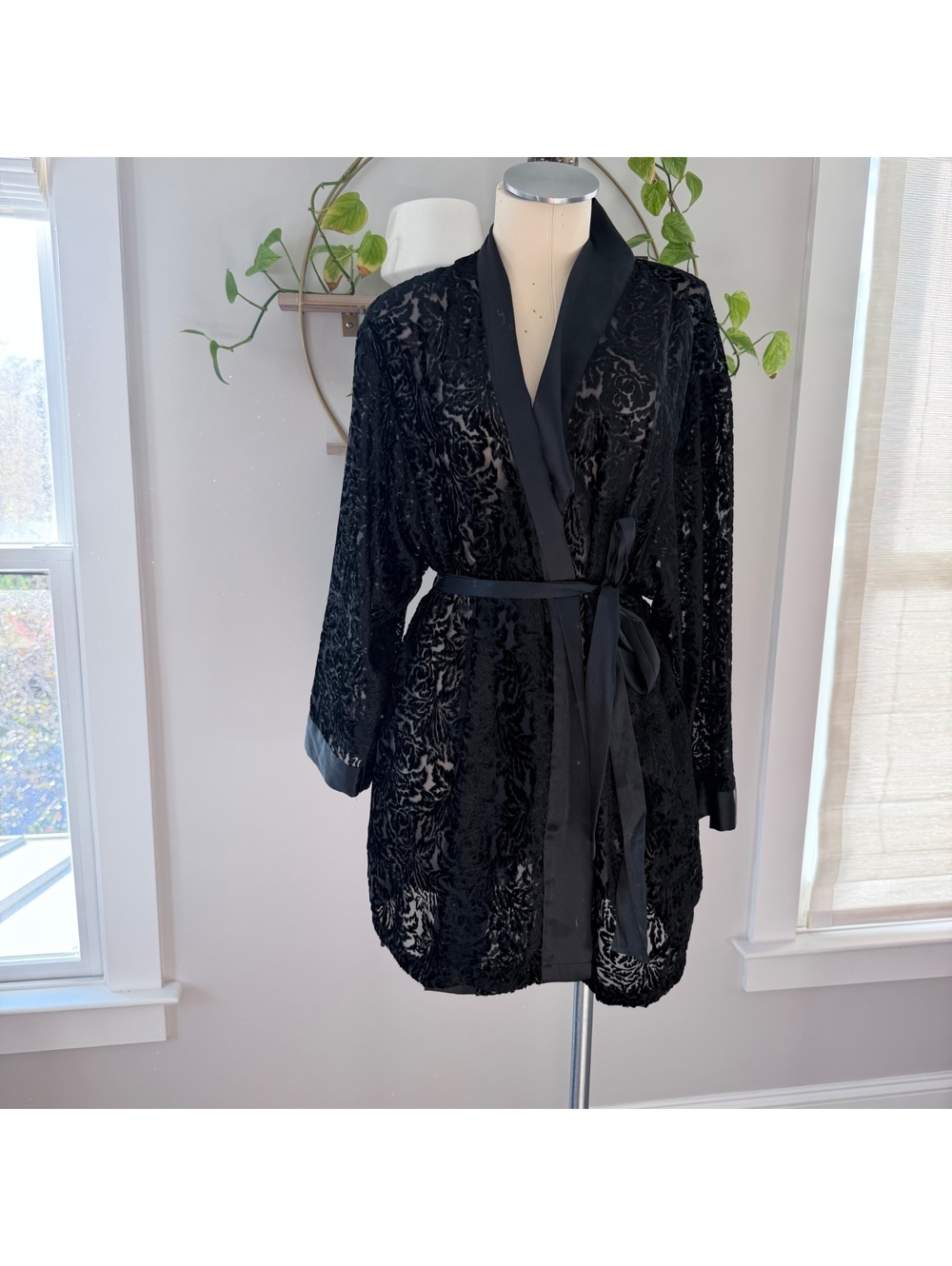 Vintage Victoria's Secret Black Floral Burnout Velvet Robe